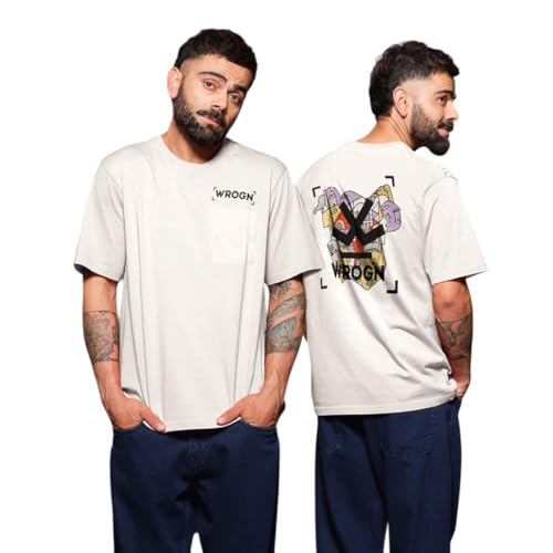 Image of WROGN Men's 220 GSM Pure Cotton T-Shirt | Abstract Graphic Print | Oversized Fit
