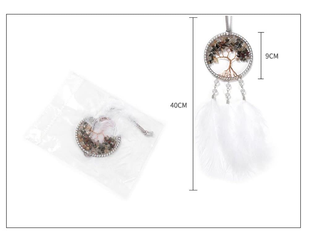 Acchiappasogni Piccolo Con Cristalli E Piume Bianche, Decorazione Boho Per Auto O Casa, Albero Della Vita - 2