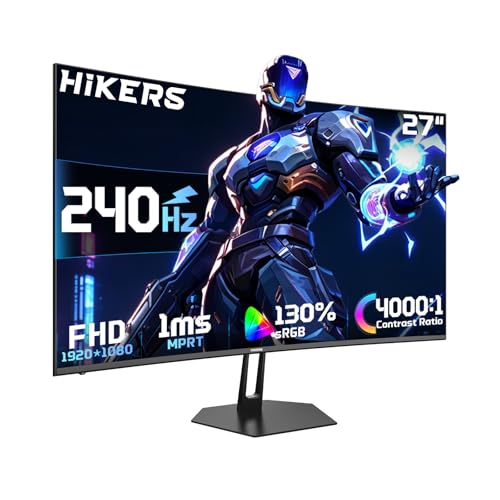 Image of Hikers 27 Inch 240Hz Curved Gaming Monitor, FHD 1080P Computer Monitor 4000:1 Contrast Ratio Fast VA with MPRT 1ms, 130% sRGB 1500R HDMI DP VESA 100x100, (G27H1F, One HDMI Cable Included)