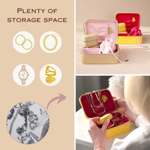 Althea 3 In 1 Travel Jewelry Case With Mini Boxes For Earrings, Rings, Bracelets| Travel Jewelry Organizer Box - Birthday Gift, Mother's Day Gift| Jewelry Holder| Ring Box| Yellow #TOP1