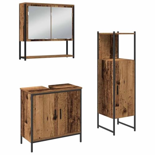 vidaXL Conjunto de Muebles de Baño de 3 Piezas Madera Vieja Armario Alto Organizador Rústico Independiente para Baño Estrecho