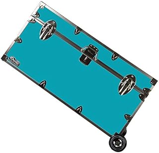C&N Footlockers College Dorm Room & Summer Camp Lockable Trunk Footlocker with Wheels - Undergrad Trunk Available in 20 Colors - Large: 32 x 18 x 16.5 Inches (Teal)