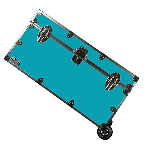 C&N Footlockers College Dorm Room & Summer Camp Lockable Trunk Footlocker with Wheels - Undergrad Trunk Available in 20 Colors - Large: 32 x 18 x 16.5 Inches (Teal)