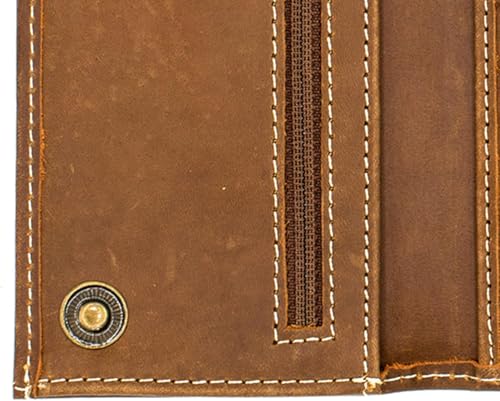 Genuine Leather Long Wallet for Men, Trifold & Checkbook, RFID Blocking, Multiple Card Slots, Zipper Coin Pocket - Design in U.S.A - Side Slip Bills Slots (J212B, Rustic Brown)4