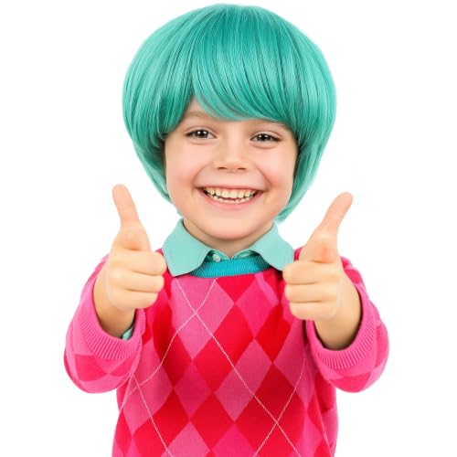 PUREHAIR Kids Short Green Wig with Tattoos for Boys Costume