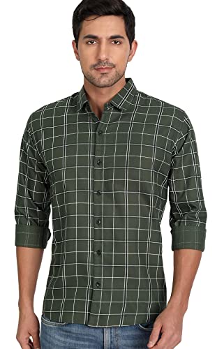 IndoPrimo Men's Regular Fit Cotton Casual Checks Shirt for Men