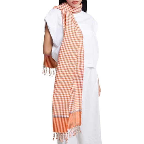 9 Color tones 100% Cotton Plaid Scarf for Women – 15 x 66 Inch Handmade Scarf with Jacquard Braid – Gorgeous Non-Fading Colors – Breathable and Skin-Friendly Scarf – Ideal for All Seasons