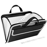 Uquelic 13 Pockets Accordion File Organizer with Hidden Handle, Expanding File Folder with Zipper &