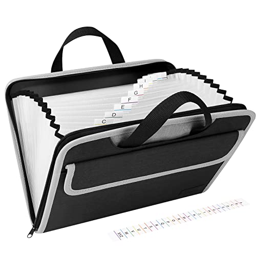 Uquelic 13 Pockets Accordion File Organizer With Hidden Handle, Expanding File Folder With Zipper & Labels, Portable Fabric Document Organizer/File Folders Fits For Letter Size / A4 Paper #TOP4