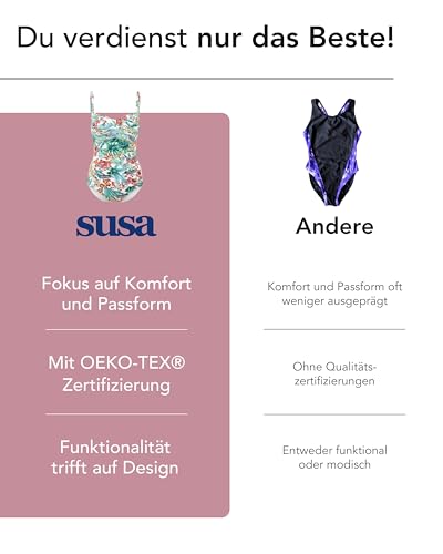 SUSA Badeanzug ohne Bügel I Botanical Garden 4527 I Bademode mit vorgeformten Schalen I Längenverstellbare Träger für optimalen Sitz & Komfort I Green- Combination, 40C-9