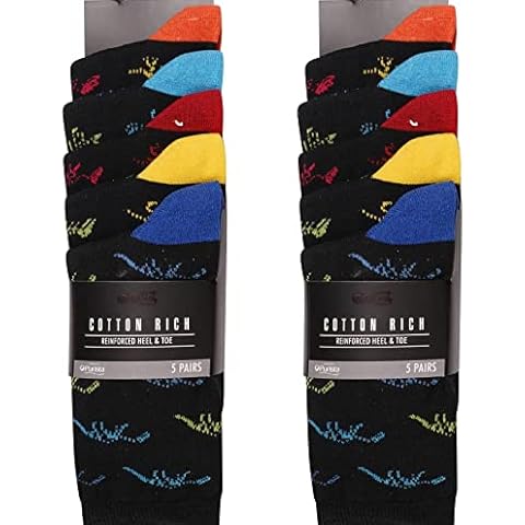 Mens Ex Store Socks - 10 Pack - Cotton Rich Purista - Skeleton Design Socks - Assorted Colours - UK Shoe Size 9-11 Cover