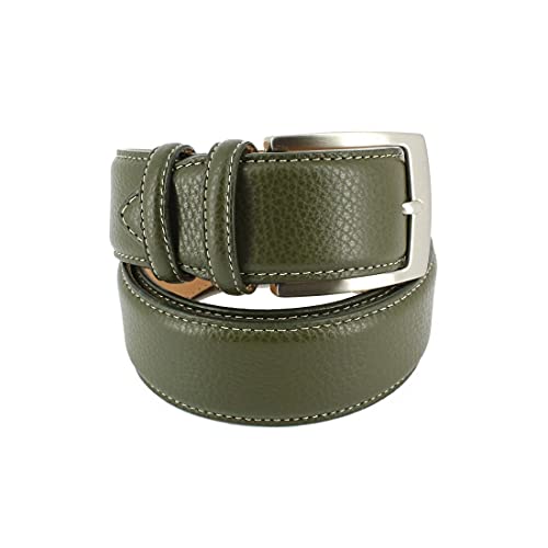 Robert Charles. Ceinture classiques. surpiquée, Cuir. Vert - Uni - FABRIQUE EN ITALIE. XL : 100-107cm