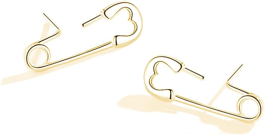 SLUYNZ 925 Sterling Silver Safety Pin Stud Earrings for Women Teens Paper Clip Earrings Punk Earrings Cute Stud Earrings