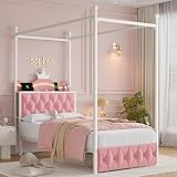 Keyluv LED Upholstered Canopy Frame