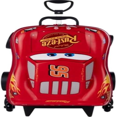 Mochila pequena, vermelha, transporte, crianca, carro, relampago, desenho animado, resistente, facil, bonita.