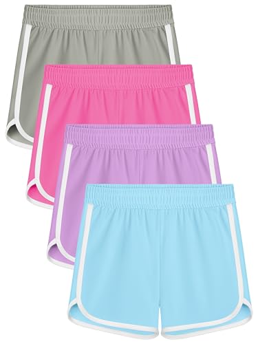 Image of Resinta 4 Packs Girls Soccer Shorts Toddler Girls Athletic Shorts Quick Dry Workout Dolphin Kids Active Shorts