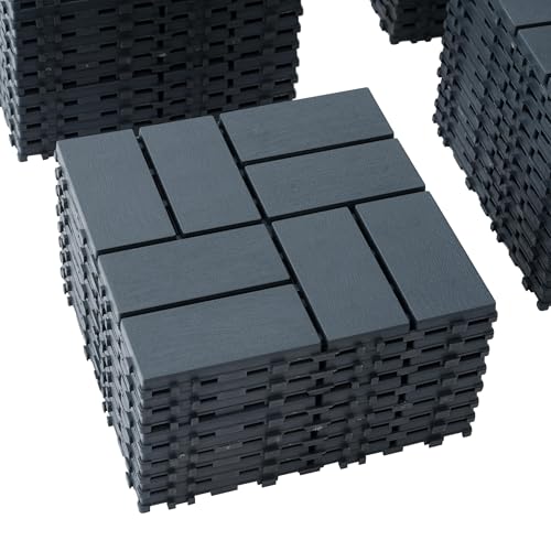 44 PCs Interlocking Plastic Deck Tiles, 12x12 inches Waterproof P...
