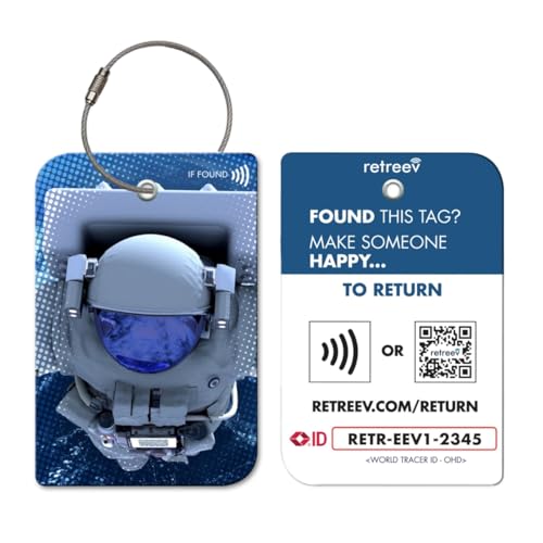 Retreev Étiquette de bagage intelligente NFC et code QR : récupération sécurisée des sacs, protection de l'identité | Installation facile | Soutenu par les compagnies aériennes et les aéroports
