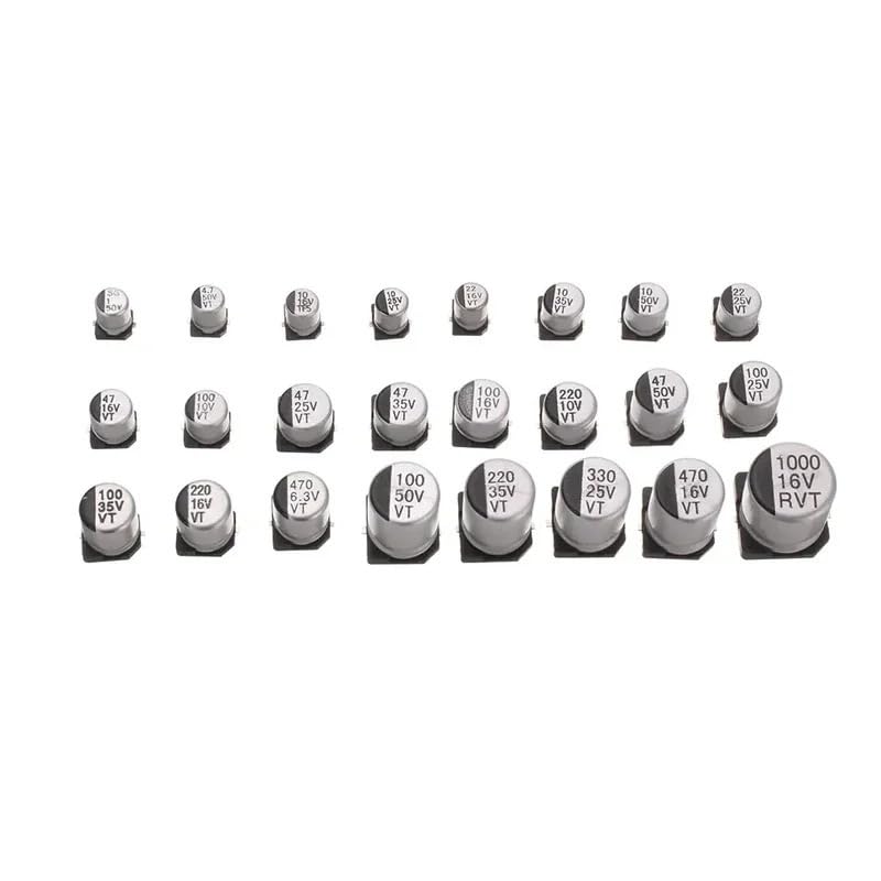 Kit surtido de 400 condensadores electrolíticos de aluminio SMD de 24 valores, 1uF-1000uF, 6,3 V-50 V