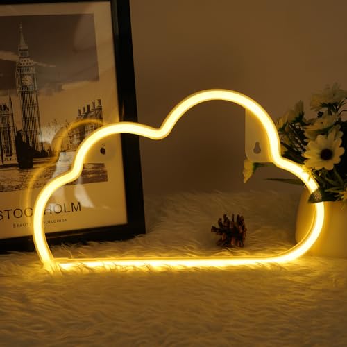 AOOTE Cloud Neon Lights,LED Wolken Neonlicht,Neon Light Sign Cloud, USB und Batterie betrieben,LED Wolke Neon Schild für Kinderzimmer Schlafzimmer Geburtstag Hochzeitsdekoration (Warmweiß)