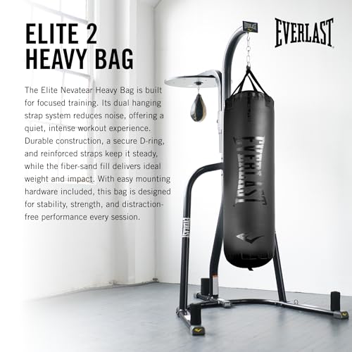 image for Everlast Elite 2 Heavy Bag with Universal Punching Bag Hanger, Quiet S