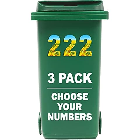 SUNFLOWER 3 Pack Wheelie Bin Numbers for Bins - CHOICE OF NUMBERS 0-9 - Wheelie Bin Stickers for Wheelie Bins Bin Number Stickers Vinyl 18cm Bin Sticker Easy to Apply Sticky Numbers Bin Numbers (2) Cover