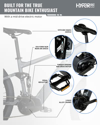 Hyper E-Ride Electric Mountain Bike For Adults 29 Inch. 250W, 36V Battery, Mountain Ebike With Shimano 7-Speed Grip Shifter. Dual Suspension. Rear Air Shock Electric Bicycle For Adults. Matte Grey #TOP3