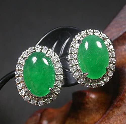 White Gold Plate Icy Green JADE Earrings Earring Cabochon Diamond Imitation 100446