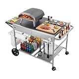 VEVOR Desserte de Jardin pour Plancha, Chariot de Barbecue 136x76x79 cm, pour Préparation de Cuisine BBQ Piques niques Terrasse Extérieur, avec Roues, Récipients à Épices, Couvercles et Crochets