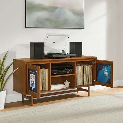 Crosley Furniture Dempsey Record Player Cabinet Vinyl Storage and Display Mid-Century Modern Turntable Stand, Walnut by Crosley Furniture - Image 6