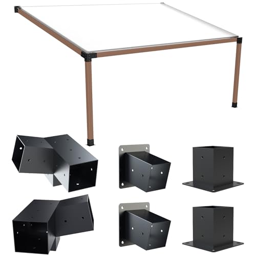 Grehitk Pergola Kit with Brackets, 15°Slanted Roof Pergola Bracket Kit, Roof Wall Mount Extension Bracket Kit 3-Way Brackets for Pergolas,Log Cabin Outdoor Pergola 4'x 4' (Actual 3.5' X 3.5') Lumber