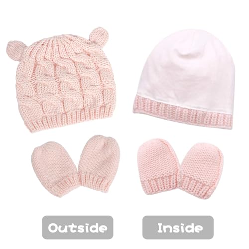 Image of RAOEXI Unisex Baby Toddler Hat and Mitten Set Winter Knitted Thick Warm Beanie Cap Gloves for Infant Boys Girls