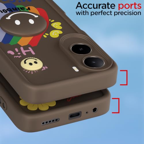 Image of Pikkme Back Cover for Mi Redmi A7 Pro /Poco C85x 5G / C81 | Soft Silicone| Cute Rainbow Smile & 3D Cartoon Flower Design | Shockproof Raised Camera Protection Bumper Case (Brown)