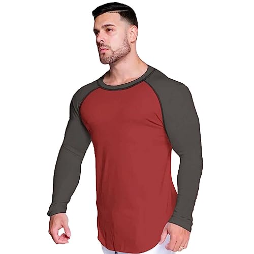 365CUSGIFTS - Red Grey Basic Baselayer Skins Performance Fit Men's Rash Guard Shirts, Non See-Through Fabric - 4XL