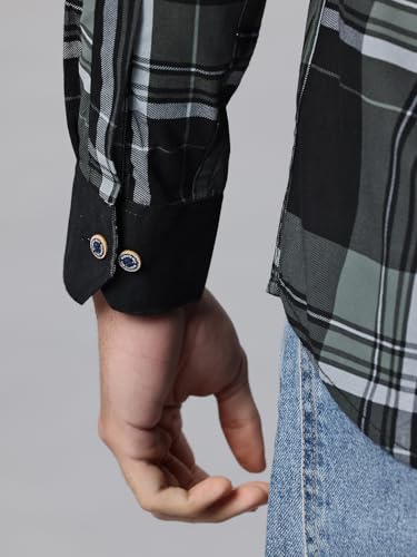 Image of Majestic Man Men's Pure Cotton Cargo Checks Shirt with Dual Flap Pockets - Slim Fit | Full Sleeve | Casual Wear | Trendy & Comfortable