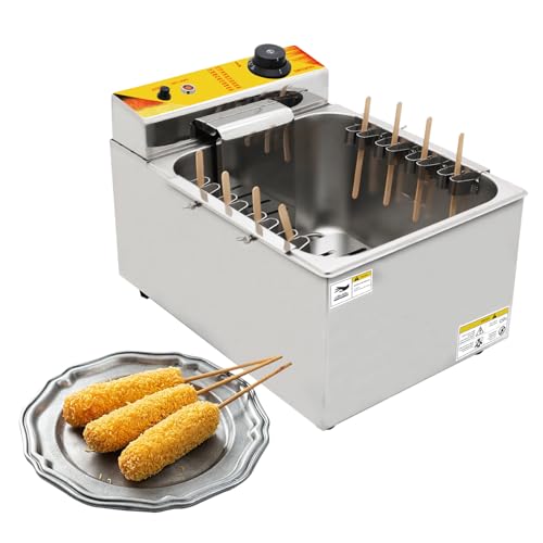 HNZXIB 12L Commercial Corn Dog Fryer - 1900W Electric Deep Fryer with Adjustable Temp 50-250°C, Large Capacity, Stainless Steel, Oil Drain, for Cheese Hot Dogs & Snacks