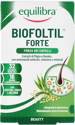equilibra Integratori Alimentari, Biofoltil Forte, Integratore per il Benessere di Capelli e Unghie, a Base di Zinco, Selenio e Rame, con Ortica, Miglio e Bambù, 32 Capsule