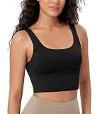 ODODOS Women's Seamless Square Neck Sports Bra Medium Support Padded Wirefree Cropped Tank Tops, Black, X-Small/Small