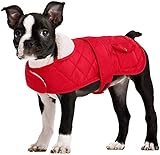 Queenmore Winter Dog Jacket Warm Quilted Fleece Lining Waterproof Coat Hook and Loop Closure, Red...