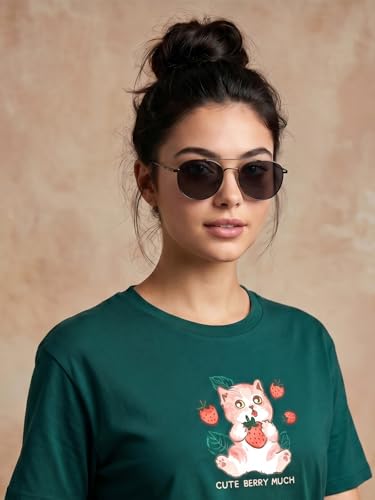 Image of JUNEBERRY Women's Regular Fit Pure Cotton Printed T-Shirt | Soft Fabric, Breathable Comfort | Round Neck, Half Sleeves, Round Neck (Size: S to 2XL)