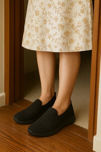 Romba Sport Womens Girls Athletic Mesh Slip On Casual Sneakers - Medical Brushed Flexible Sole - Slip On Walking Shoes for Daily Use Black, 38 EU