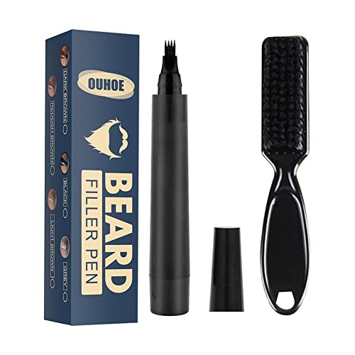 Beard Pencil Filler,Waterproof Sweatproof Long Lasting Barber Styling Pen with Brush,Beard Filler Pen Kit with Brush,Beard Volume Pen for Men