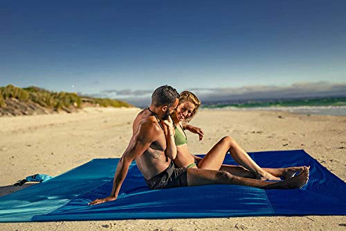 AlphaBeing Sand Free Beach Blanket - 9' X 10' Oversized Sand Proof Mat with 4 Anchor Loops & Metal Stakes - Outdoor Picnic Blanket Ground Cover for Camping, Hiking, Travel and Music Festivals