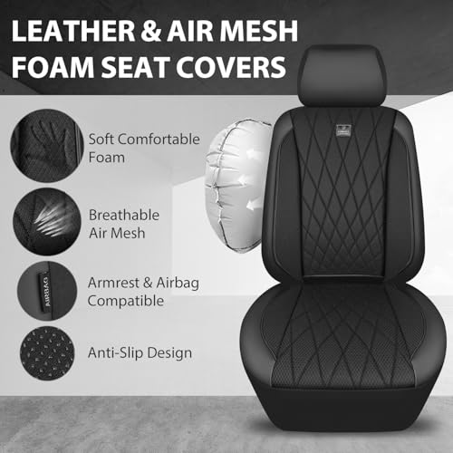 Image of CAR PASS Thick Foam 3D Mesh Leather Car Seat Covers Full Set, Luxury Breathable Premuim Faux Leather Automotive Seat Covers, Airbag Compatible Universal Fit for Most Sedan Van Truck SUV, Pure Black