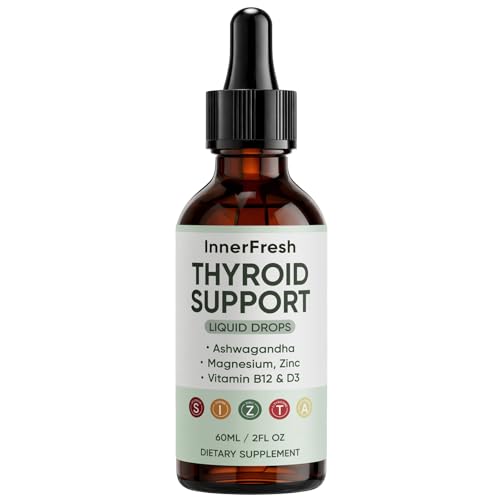 INNERFRESH Thyroid Support Drops Thyroid Support Liquid Drops for Women & Men with Ashwagandha Vitamin B12 & D3 and Magnesium Help Support Mood Promote Metabolism 60 ML/2FL OZ