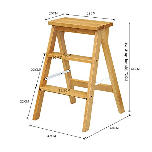 Échelle 3 marches compacte et tabouret de chaise multifonction en bois