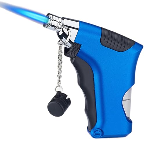 Torch Butane Lighter Portable Windproof Lighter with Flame Lock and Visible Butane Window Suitable for Kitchen BBQ Candle(Blue)