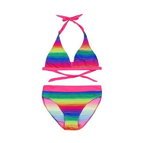 Topgrowth Costumi Bagno Bambina Bikini Set Costumi da Bagno Ragazza Stampa Gradiente a Strisce Swimsuit Due Pezzi Costumi Mare Ragazze 5-16 Anni (Multicolore, 14)