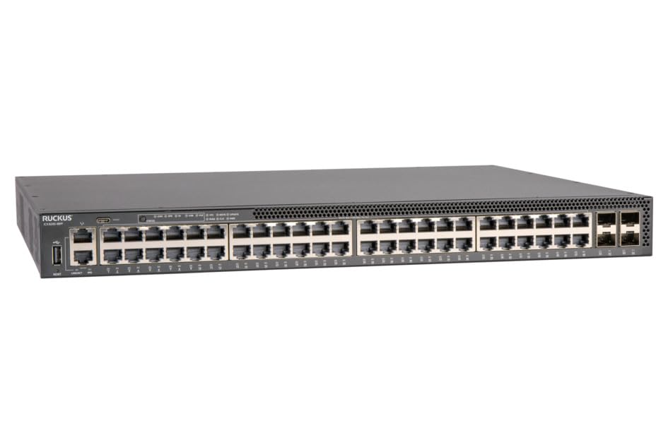 Image of Ruckus ICX8200-48PF 48-Port Gigabit PoE+ Switch, 740W, 4x1 /10 /25G SFP28 Uplinks, Layer 3, Stackable 1U, TAA Compliant, IPv4 /IPv6, Cloud Care Pre-Configured Bundle Eligible