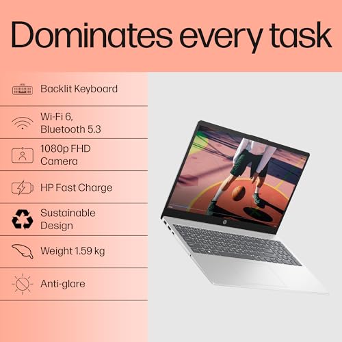 HP 15, 13th Gen Intel Core i5-1334U, 16GB DDR4, 512GB SSD (Win 11, Office 21, Silver, 1.59kg), Anti-Glare, 15.6-inch(39.6cm) FHD Laptop, Intel Iris... - Image 3